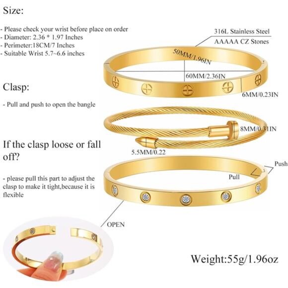 Gold bracelets for women stackable bangles love friendship stainless steel jewel - Picture 5 of 7